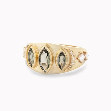 Marquise Tourmaline Trio & Diamonds Moon Ring