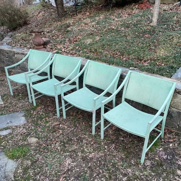 Brrown Jordan Vintage Aluminum Screen Outdoor Lounge Armchairs Mint Green 
