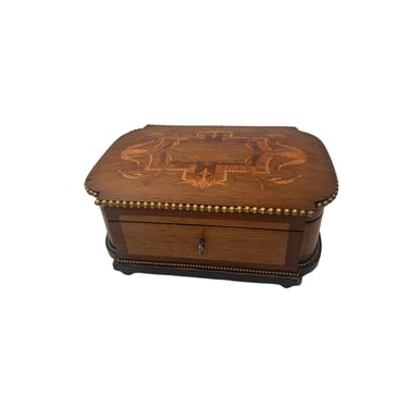 French Napoleon III Era Marquetry Jewelry Box with Key 