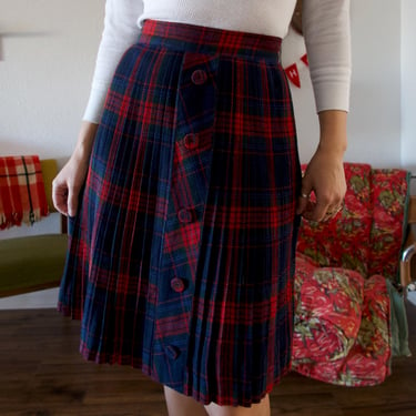 Vintage 40's Plaid Pleated High Waisted Wool Skirt 