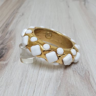 Vintage Dominique Aurientis Gold and White Bangle Bracelet - Fine French Costume Jewelry 