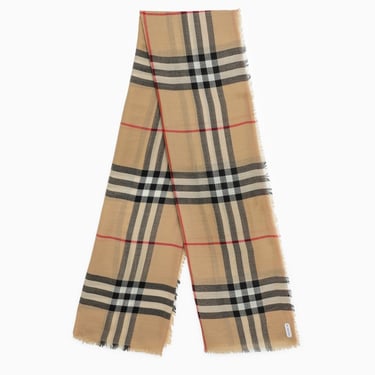 Burberry Beige Wool Scarf With Check Pattern Women