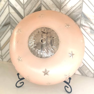 Mid Century Pink Frosted Glass Ceiling Light Cover, Clear Stars, Vinage Lighting Fixture, Atomic Starburst, Glass Half Globe Light Cover 