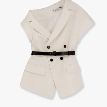 Dior Women Wool And Silk Asymmetric Short-Sleeved Jacket With Belt