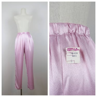 Vintage 1980s satin pleated trousers pants, pink, disco, high waist, NWT 