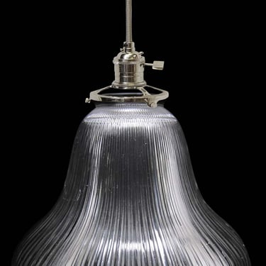 Custom 1920s Holophane Clear Glass 11.375 in. Pendant Light