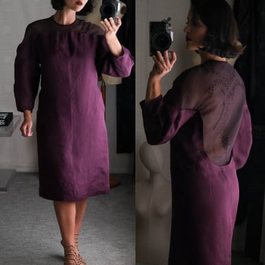 SALVATORE FERRAGAMO Plum & Black Structured Silk Avant Garde Illusion Dress | Made in Italy | 100% Silk | 2000s Y2K FERRAGAMO Designer Dress 