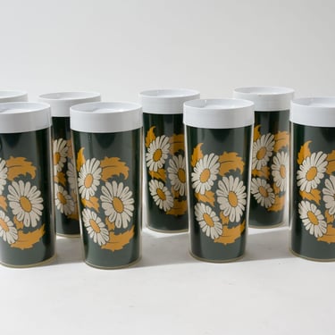 Vintage Thermo Serv Cups, Green With Daisy Pattern, Sold in Pairs 