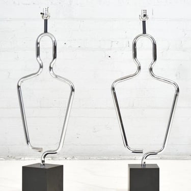 Pair Sculptural Human Figure Chrome Table Lamps, 1970