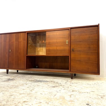 Vintage 1960s Mid Century Modern Rosewood Teak + Maple Credenza Sideboard Made in Germany 