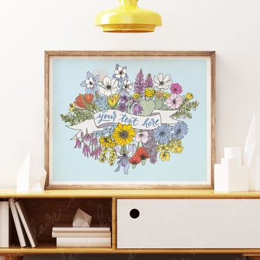 Customizable Floral Banner Art Print or Poster | Wildflower | Multiple Sizes Available | Personalized Words or Text 