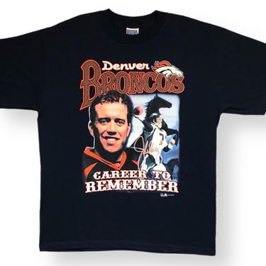 Vintage 1999 Denver Broncos John Elway “Career to Remember” Double Sided Big Print QB Club T-Shirt Size XL 