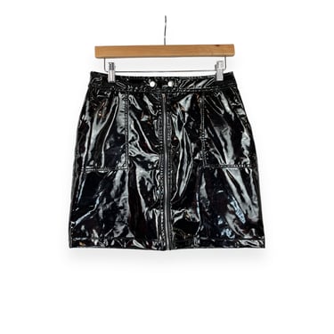 Vintage Black Patent PVC Glossy Vinyl Mini Skirt Cyber Goth Gift 