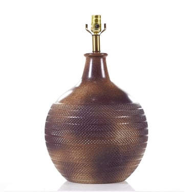 Mid Century Textured Ceramic Brown Pottery Lamp - mcm 