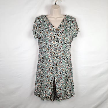 Vintage 90s Robin's Egg Blue Floral Romper 