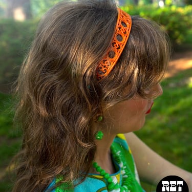 Cute Vintage 60s 70s Orange Heart Plastic Headband 