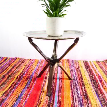 Folding Side Table, African Hand Carved Folding Vintage Table, Brass Tray Table 