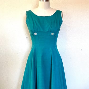 1960s Teal green cotton dress 