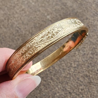 Vintage Gold Filled Etched Hinged Bangle Bracelet by Hayward Co. 1/20 14K GF - READ DESCRIPTION 