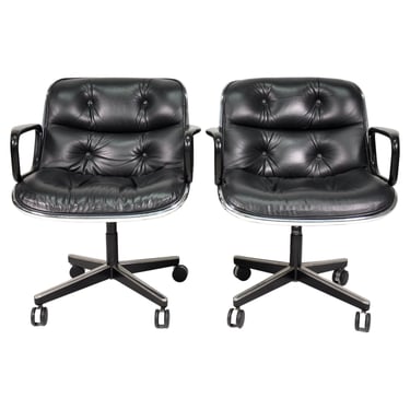 Charles Pollock for Knoll Black Leather Executive Desk Chairs 