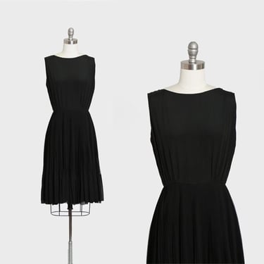 60s little black dress | Vintage 1960s Harou accordion pleated black silk dress 