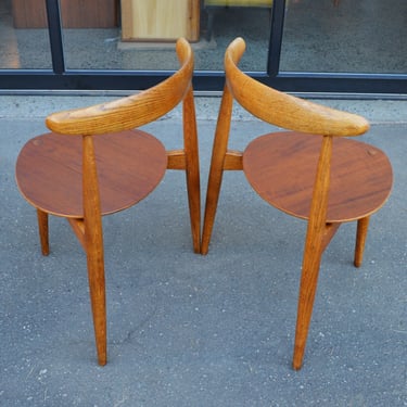 Two Hans Wegner Teak & Oak Heart Chairs for Fritz Hansen
