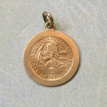 Vintage 14K Gold Saint Christopher Pendant Charm, 14K St. Christopher Medal, Old Saint Christopher Religious Medal (#4406) 