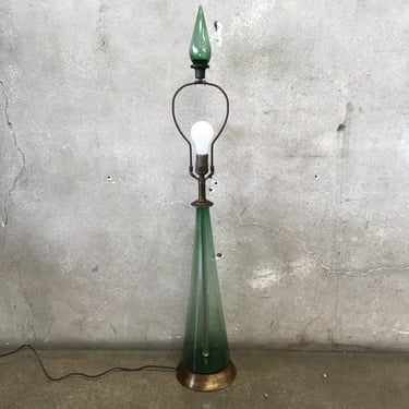1960's Blenko Glass Green Table Lamp With Original Finial