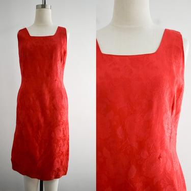1960s Red Rose Brocade Tank Dress 