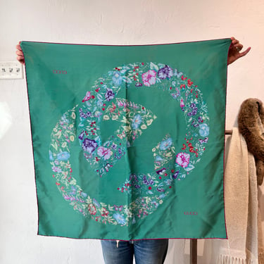 Vintage Gucci Green Floral Silk Scarf - AS IS