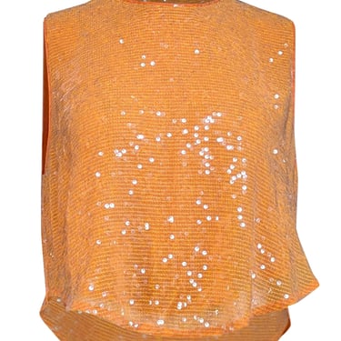 Lapointe - Orange Sequin Cropped Curved Hem Top Sz 8