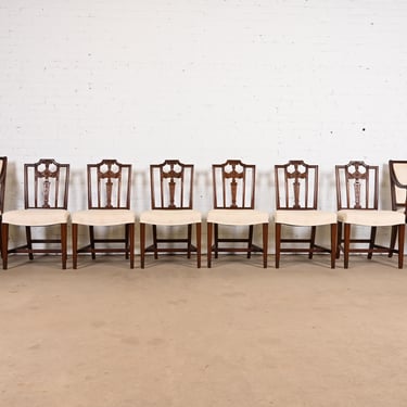 French Regency Louis XVI Carved Mahogany Dining Chairs, Set of Eight