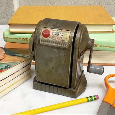 Vintage Pencil Sharpener Retro 1960s Mid Century Modern + Apsco + Dexter Super 10 + Metal + Hand Crank + 6 Size Holes + School or Office + 