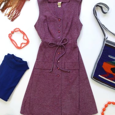 Lovely Vintage 60s 70s Purple Heathered Jumper Dress 