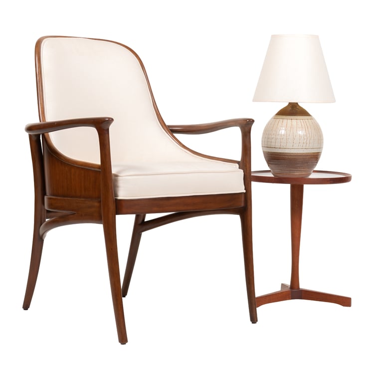 Palecek&#8217;s Modern Day Interpretation of Kofod Larsen&#8217;s &#8216;Elizabeth Chair&#8217; Accented w Sabertooth Legs