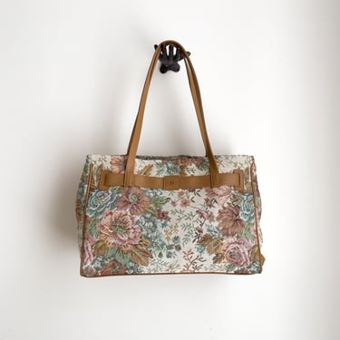 floral tapestry bag 90s vintage cottagecore cream pink tote duffel bag 