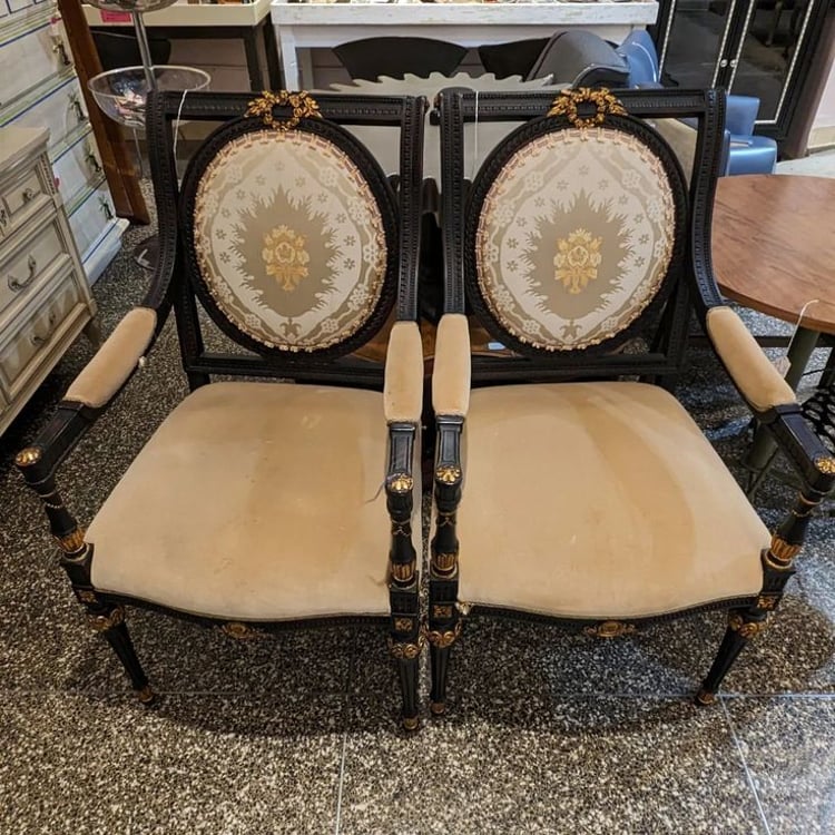 Chairs fit for a King and Queen! 23x21x42" Call 202.232.8171 to purchase.