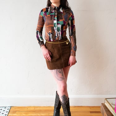 Vintage 1970s Chocolate Suede Mini Skirt XS