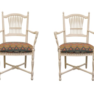 Set of 2 CENTURY FURNITURE White Country French Wheat Back Dining Arm Chairs w. Limestone Finish 323-532 