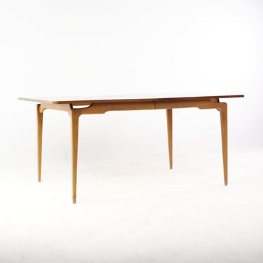 Young Manufacturing Mid Century Walnut Expanding Dining Table with 2 Leaves - mcm 