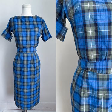 Vintage 1950s Plaid Dress set / Top & Skirt set // XS 