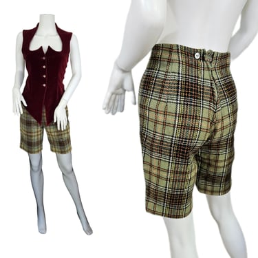 Brooks Bros. 1960's Olv Green Wool Plaid Walking Shorts I Sz Sm 