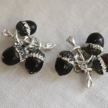 1960s Black and Silver Acorn Clip Earrings 