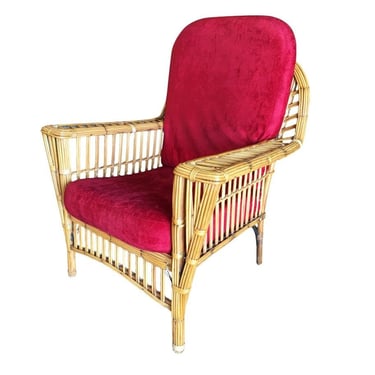 Restored "President's" Stick Reed Rattan Lounge Chair W/ Tapered Leg 