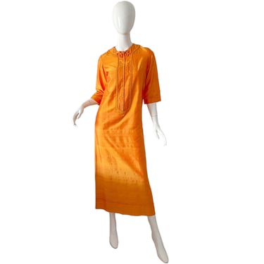 60s Thai Silk Dress / Vintage Bess Thailand Handwoven Dress / 1960s Tangerine Cheongsam Dress Maxi Small 