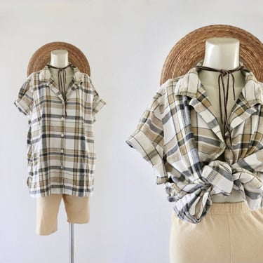 imperfect oversized neutral plaid top 