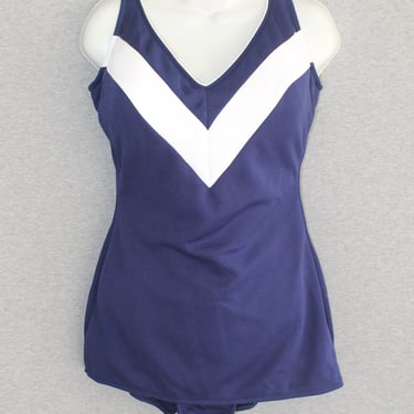 1960-70s - Navy Blue - Mod - Color Blocked - Navy /White - Marked size 14 
