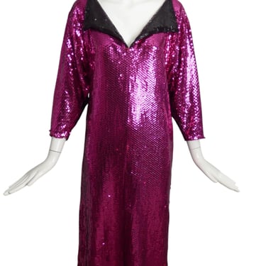 Ronald Kolodzie-1970s Pink & Black Sequin Dress, Size 12