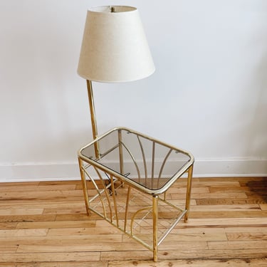 Brass Side Table with Lamp