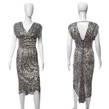 1980's Highway Gray and Silver Metallic Detail Snakeskin Print Body Con Club Dress Size XS